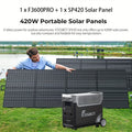 FOSSiBOT F3600 Pro 3840Wh Portable Power Station + 1 X 420W Collapsible Solar Panel 3600W Solar Generator And Li-Iron Phosphate Batteries 1.8H Fast Charge, 5x120V AC Outlet for Home, Camping, Emergency Fast Energy Storage.