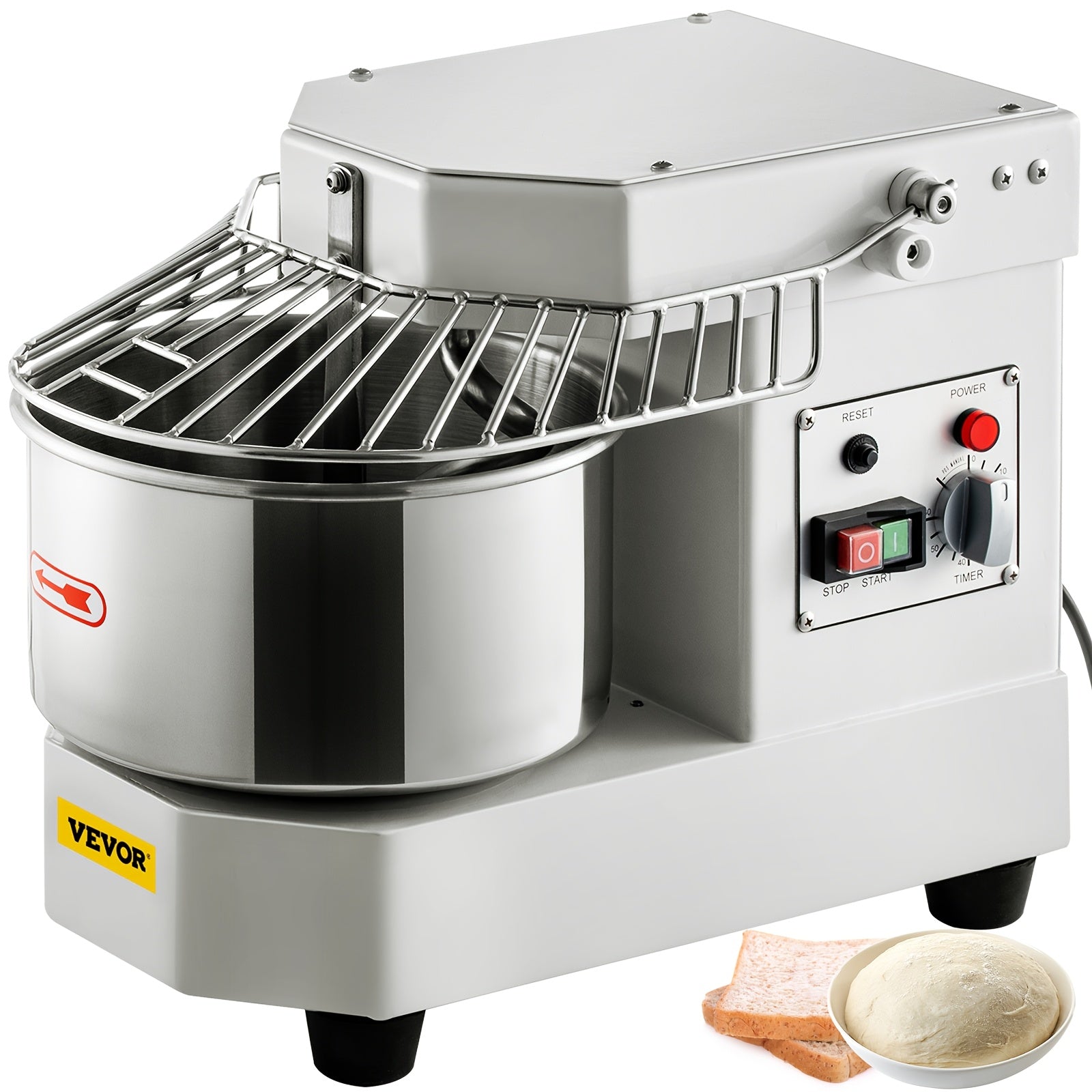 Happybuy 8.5Qt Commercial Food Mixer, 450W Dual Rotating Dough Kneader, Stainless Steel Bowl, Security Shield, Timer, Baking Equipment for Restaurant Pizzeria