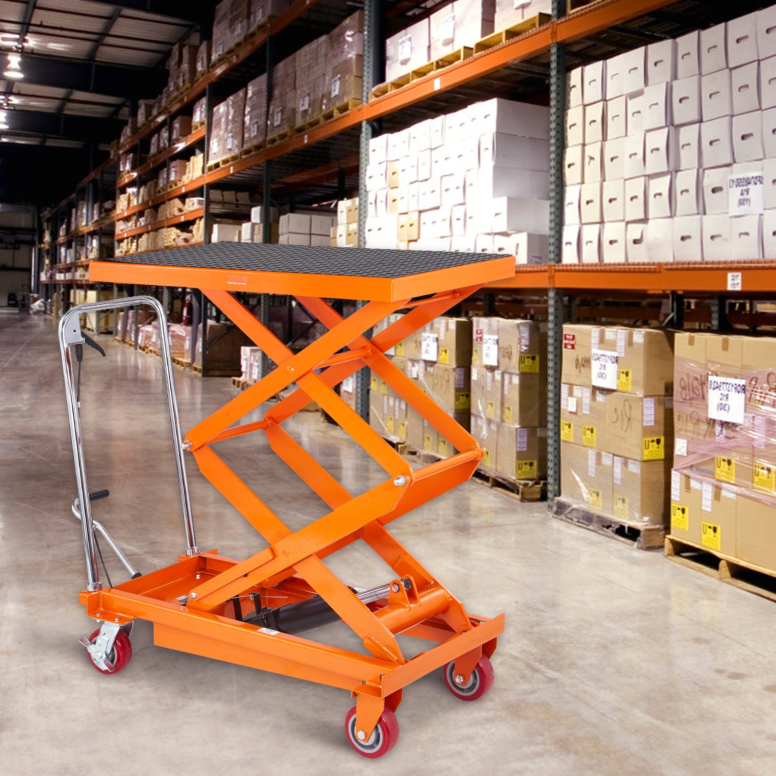 Hydraulic Lift Table Cart, 770/1760lbs Capacity 59" Lifting Height, Manual Double Scissor Lift Table with 4 Wheels and Non-slip Pad, Hydraulic Scissor Cart for Material Handling and Transportation