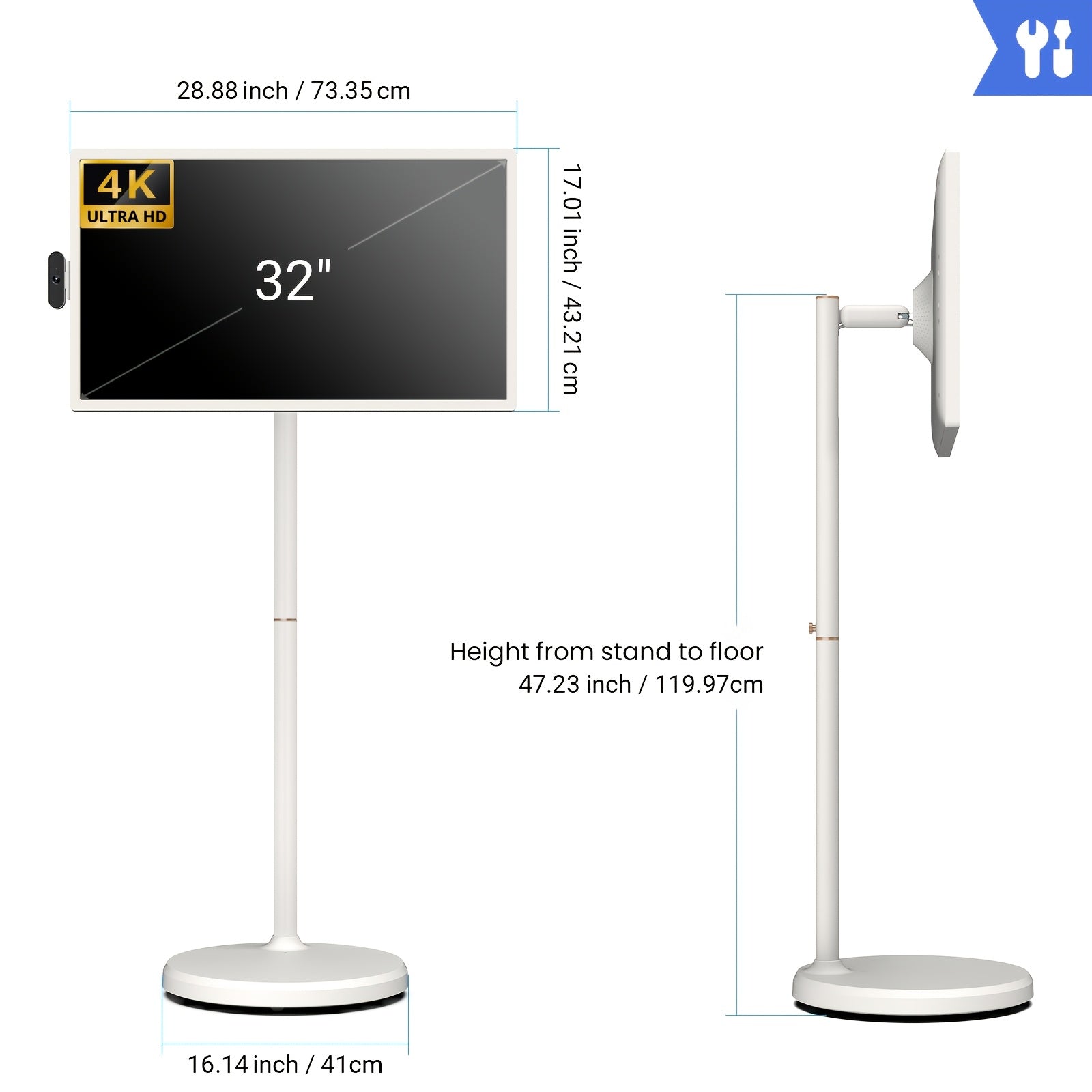32" 4K UHD Tablet Touchscreen Monitor Portable Smart TV On Wheels Stand (8+8)GB RAM+256GB ROM, Tablet, Pad