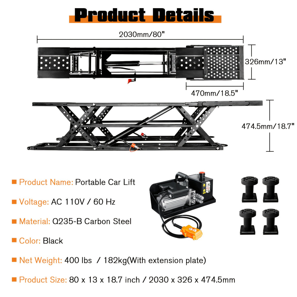 Portable Car Lift, Capable Of Lifting 7000 LBS/5000 LBS Quick Jack With A Maximum Height Of 28", Car Lifts For Home Garage And Shop, Black