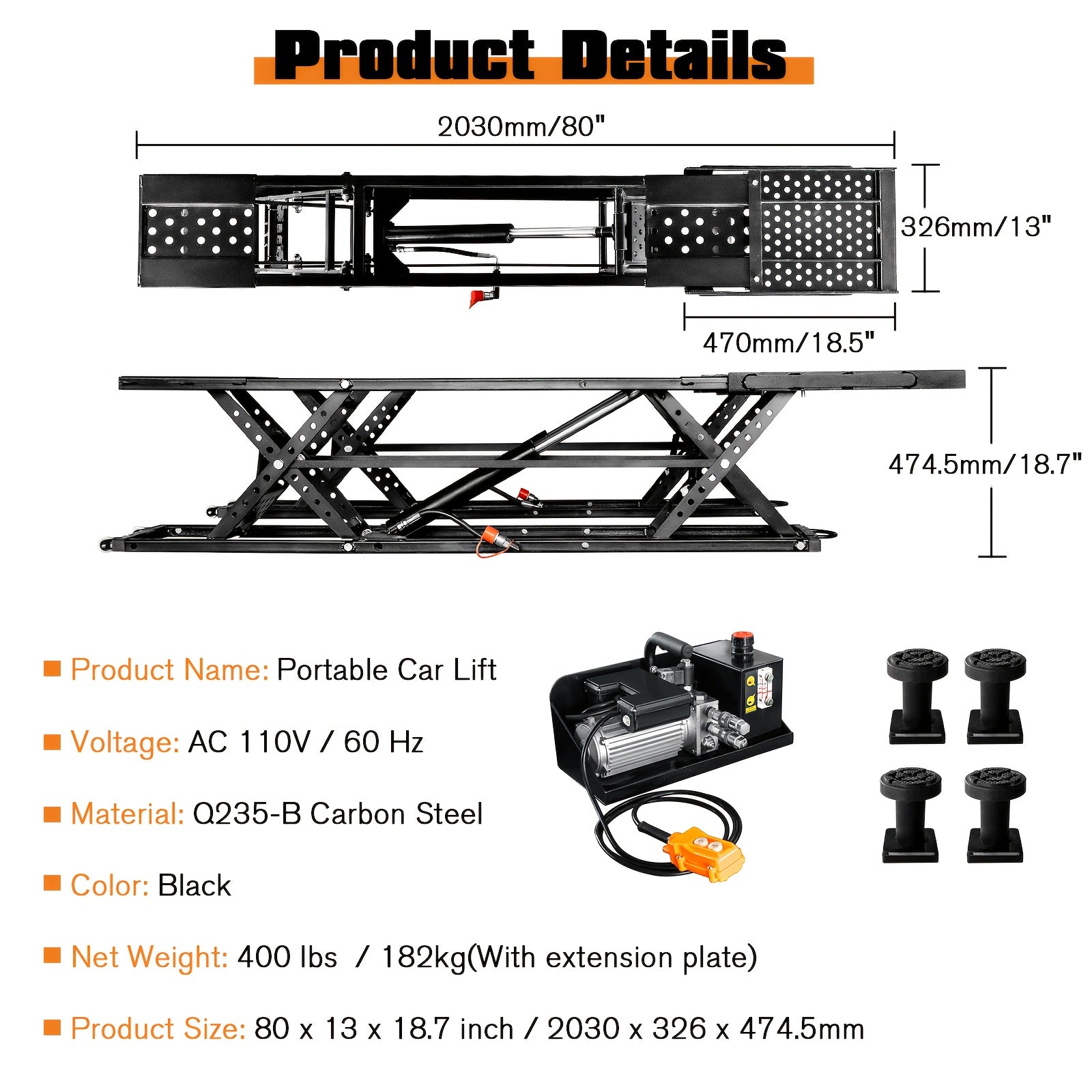 Portable Car Lift, Capable Of Lifting 7000 LBS/5000 LBS Quick Jack With A Maximum Height Of 28", Car Lifts For Home Garage And Shop, Black
