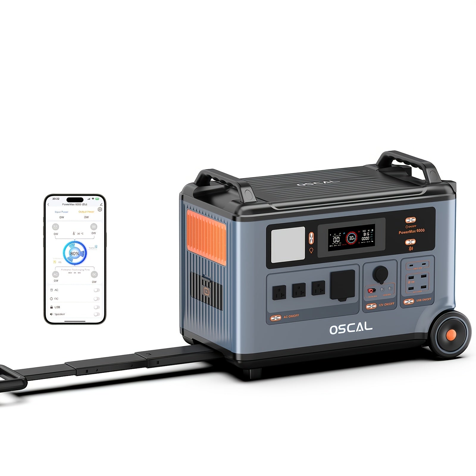 OSCAL PowerMax 6000 Portable Power Station, 3600Wh LiFePO4 Battery 6000W (9000W Peak)AC Output Dual Voltage 120V/240V Solar Generator for Camping, Home, Outdoor, Emergency Use(Free 30W Solar Panel)