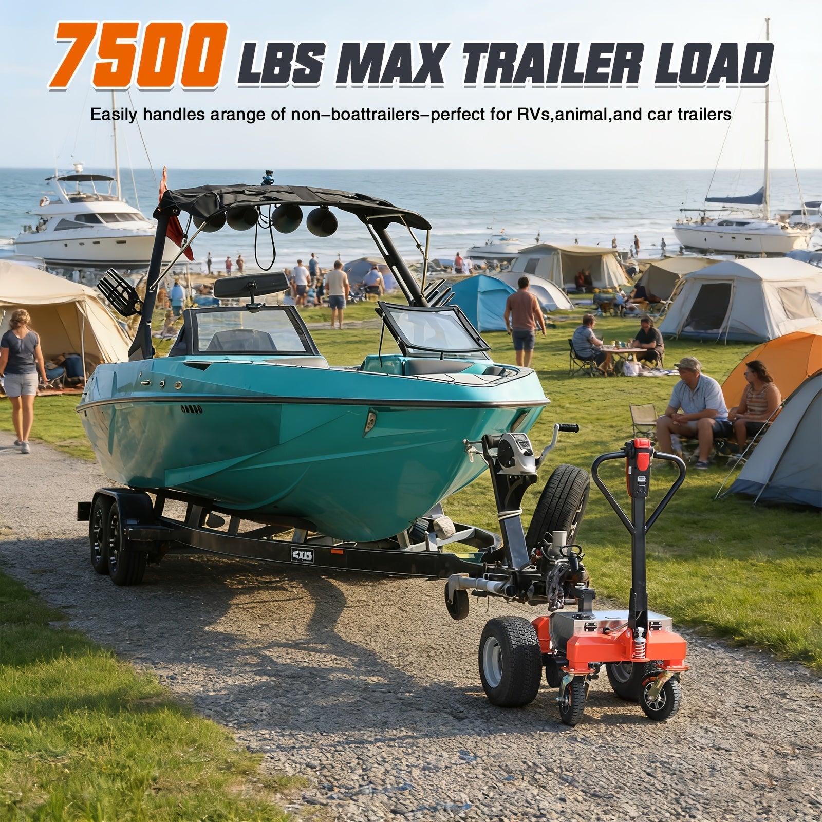 Trailer Trolley, 6 Wheels, Maximum 7500 Pounds All Terrain Wheels, Adjustable Speed, Reverse/drive/brake, 2-inch/4-inch Ball Hitch Installation, Suitable for Moving RVs, Car Trailers, Campers