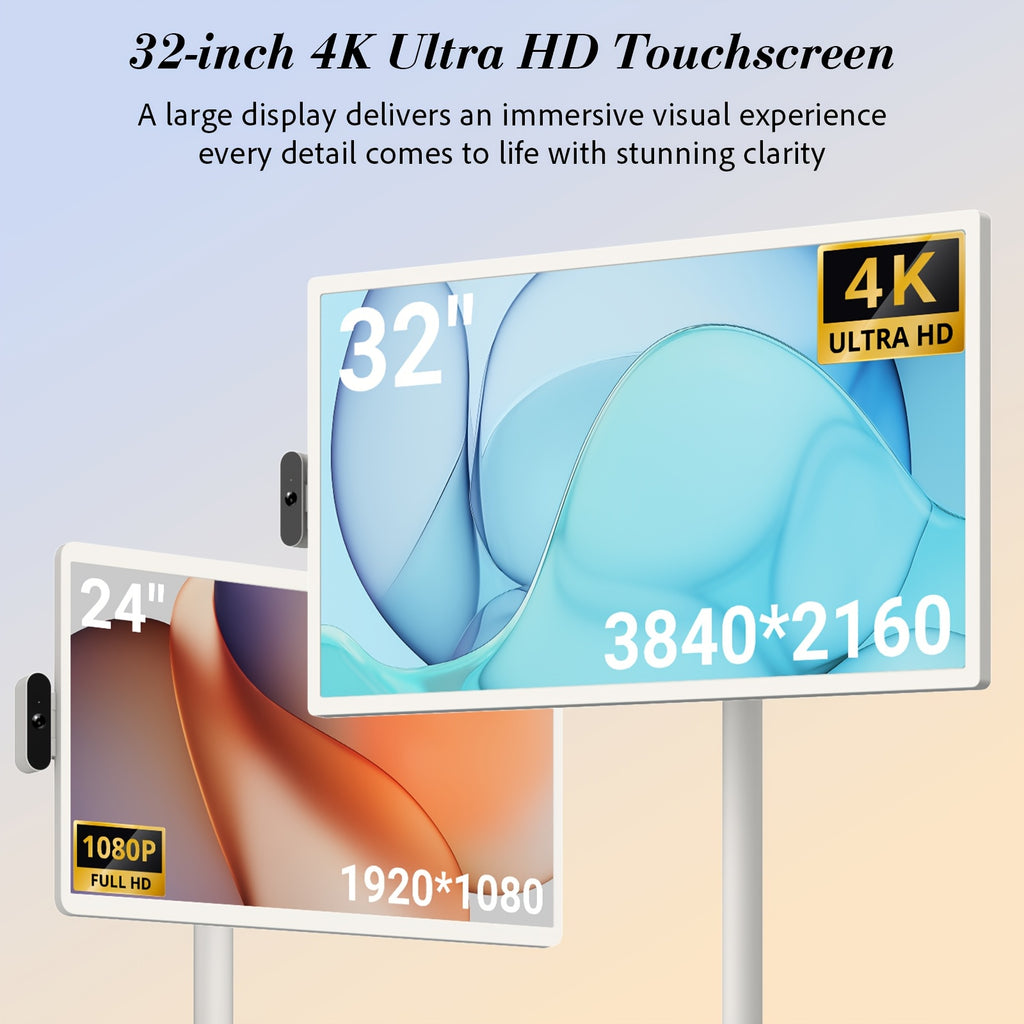 Holiday Upgrade Sensation, 32" UHD 4K Rotatable Touch Mobile Smart TV - Apolosign 2Nd Gen Portable Tv on Wheels, Touchscreen Monitor, 16GB+256GB, Wheel Portable & Voice Remote (Black Friday Must-Have), Tablet, Pad, Tablet, Pad