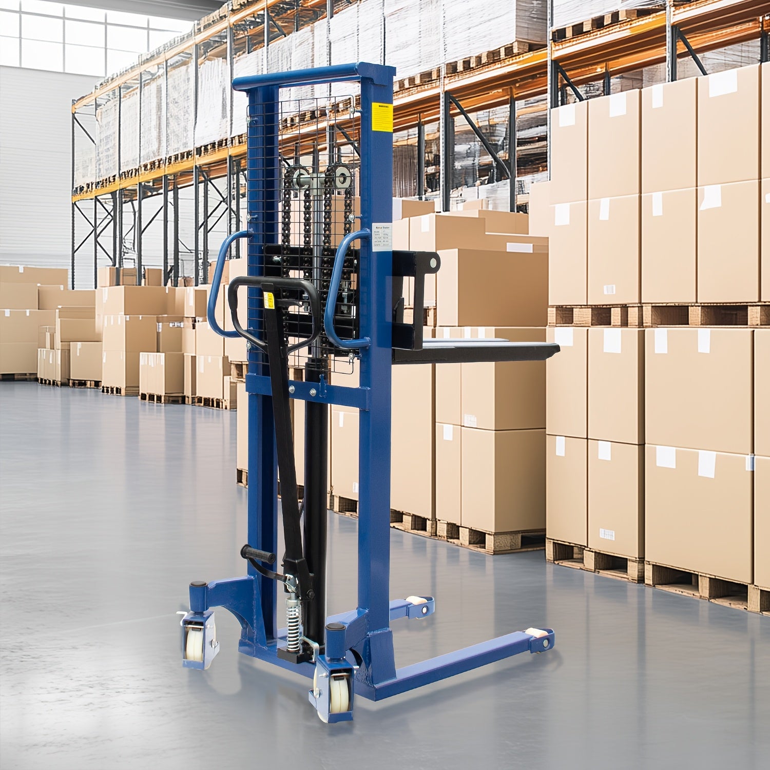 Manual Hydraulic Pallet Stacker 2200lbs Capacity 63" Lift Fixed Legs