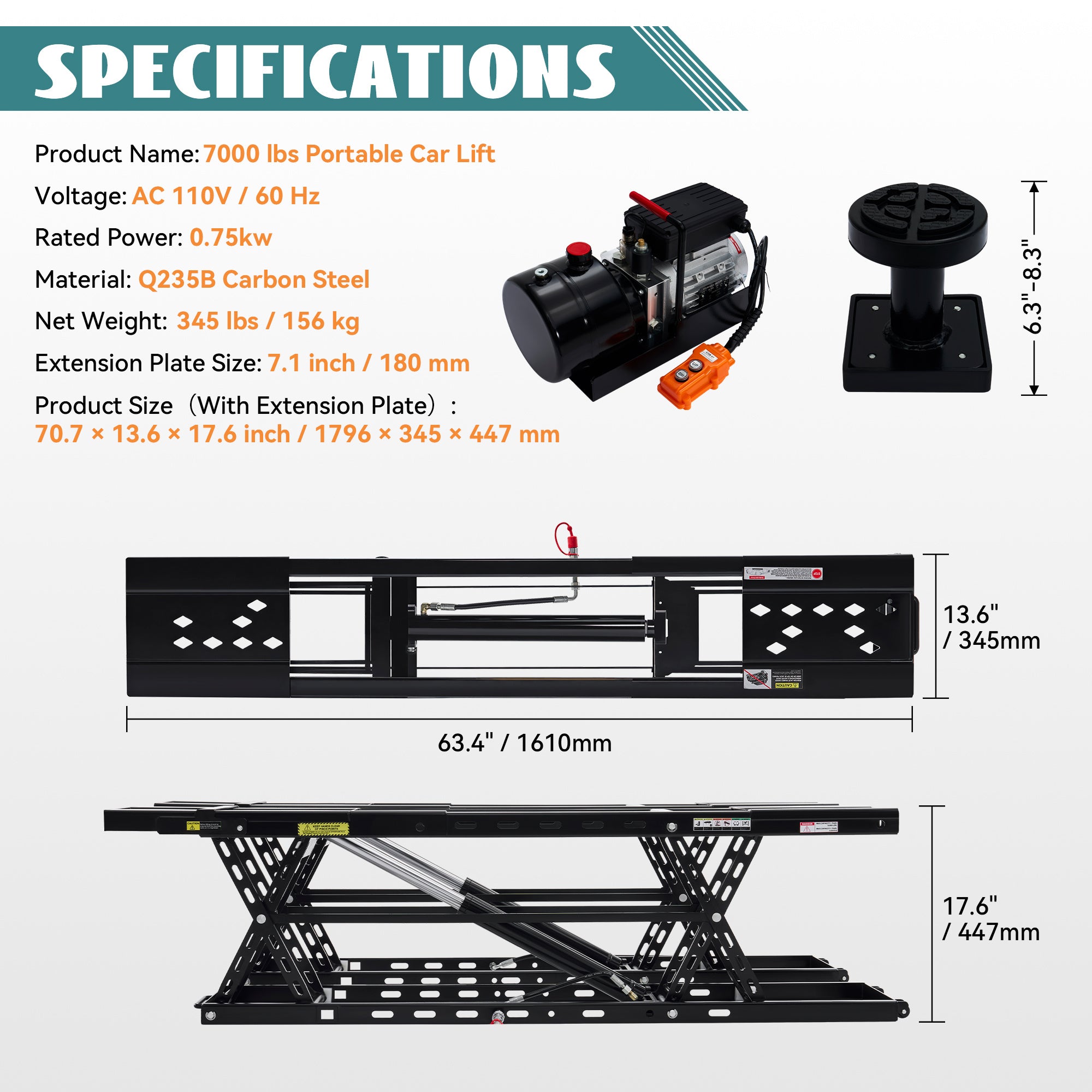 Jocisland Portable Car Lift, Capable of Lifting 5000/7000/8000 LBS Quick Jack with a Maximum Height of 26", Car Lifts for Home Garage and Shop