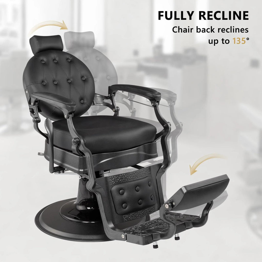 Heavy Industry Barber Shop Vintage Barber Chair, Hairdresser Reclining Salon Chair, Hydraulic Multi-function Barber Shop Beauty Spa Shampoo Hairdressing Equipment with Adjustable Headrest