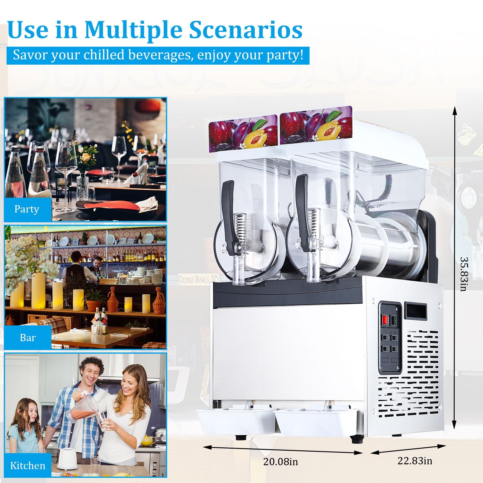 Commercial Slushy Machines with a Capacity of 30 Liters Or 8 Gallons, Featuring 860 Watts of Power, Made of Stainless Steel, Designed for Making Frozen Drinks And Margaritas, Includes a Self-Cleaning Function, Perfect for Cocktails, Restaurants
