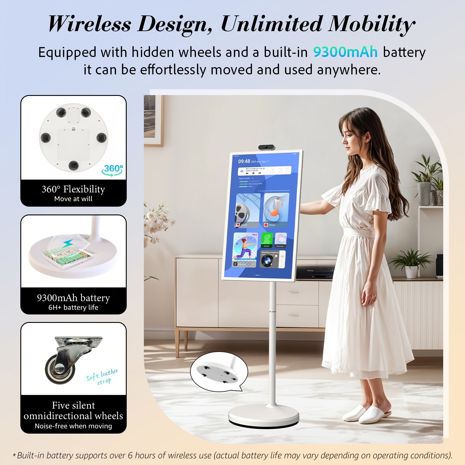 Holiday Upgrade Sensation, 32" UHD 4K Rotatable Touch Mobile Smart TV - Apolosign 2Nd Gen Portable Tv on Wheels, Touchscreen Monitor, 16GB+256GB, Wheel Portable & Voice Remote (Black Friday Must-Have), Tablet, Pad, Tablet, Pad