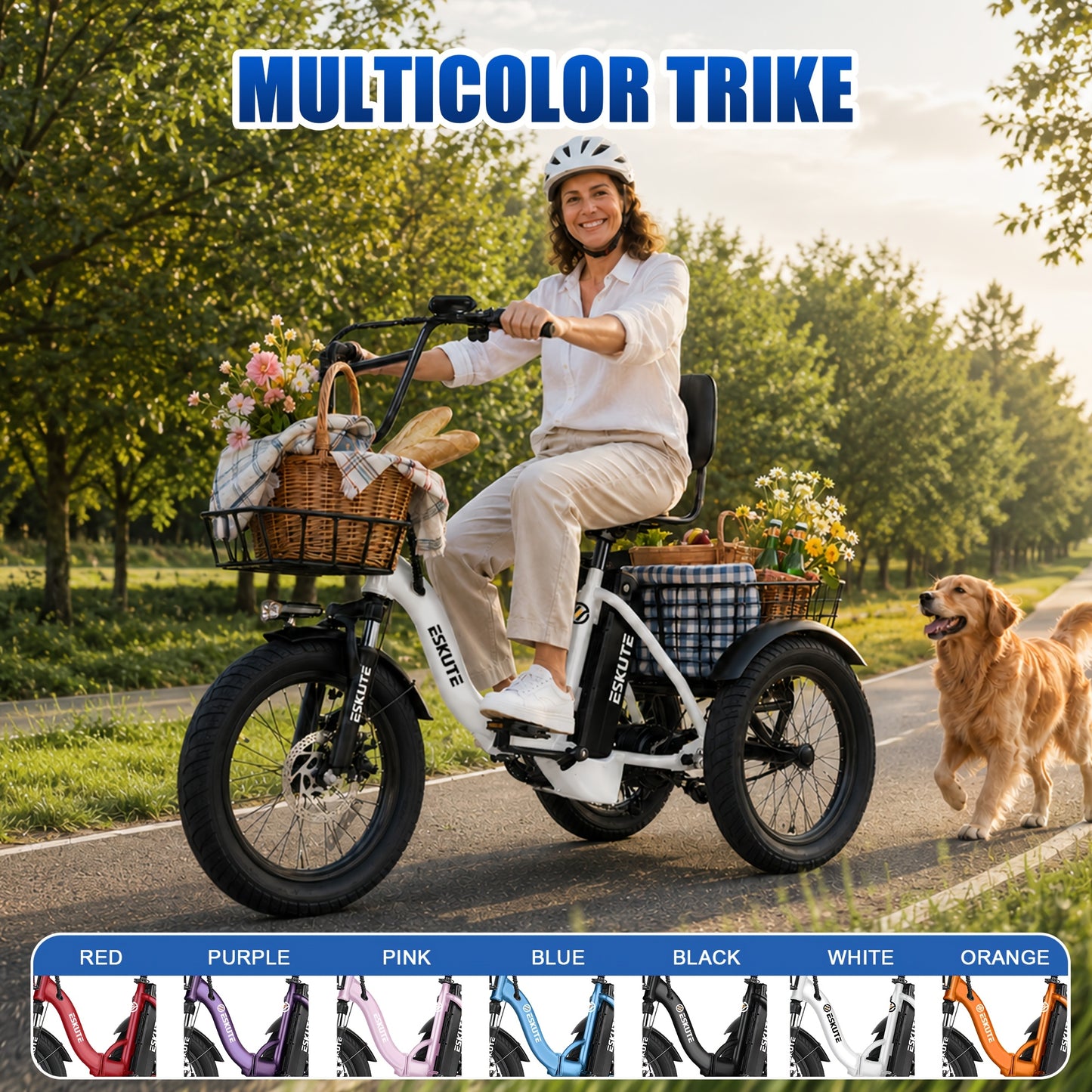 ESKUTE Tricycle for Adults, Folding Trike 18X3.0 Tire Ebike, 624Wh(48V 13AH) Removable Battery, Step-Thru 3 Wheel Electric Bicycle, Up to 55 Miles, Unisex