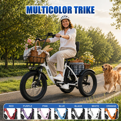 ESKUTE Tricycle for Adults, Folding Trike 18X3.0 Tire Ebike, 624Wh(48V 13AH) Removable Battery, Step-Thru 3 Wheel Electric Bicycle, Up to 55 Miles, Unisex