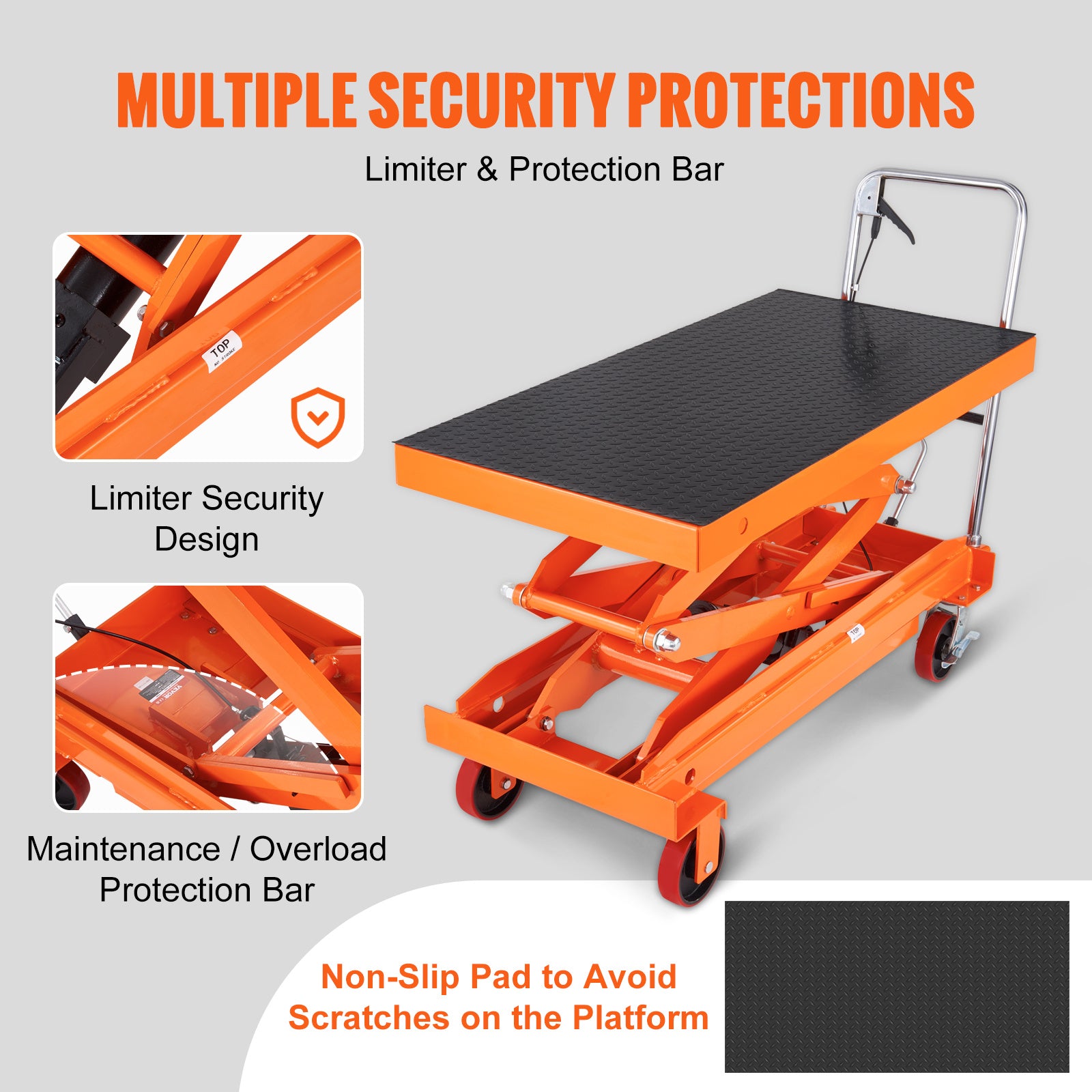 Hydraulic Lift Table Cart, 770/1760lbs Capacity 59" Lifting Height, Manual Double Scissor Lift Table with 4 Wheels and Non-slip Pad, Hydraulic Scissor Cart for Material Handling and Transportation