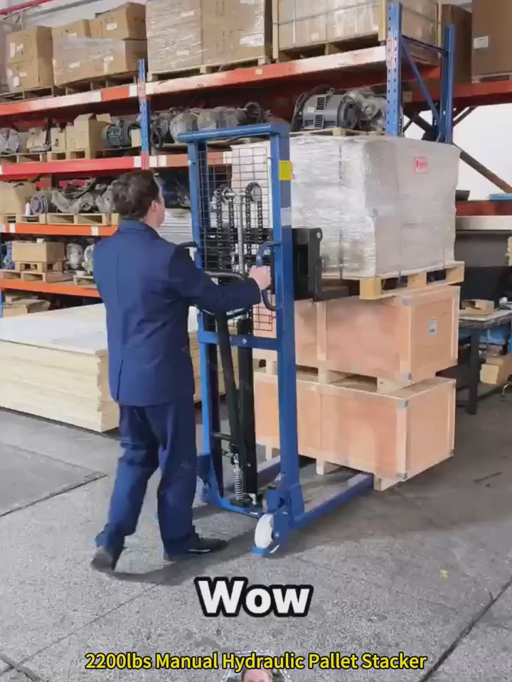 Manual Hydraulic Pallet Stacker 2200lbs Capacity 63" Lift Fixed Legs